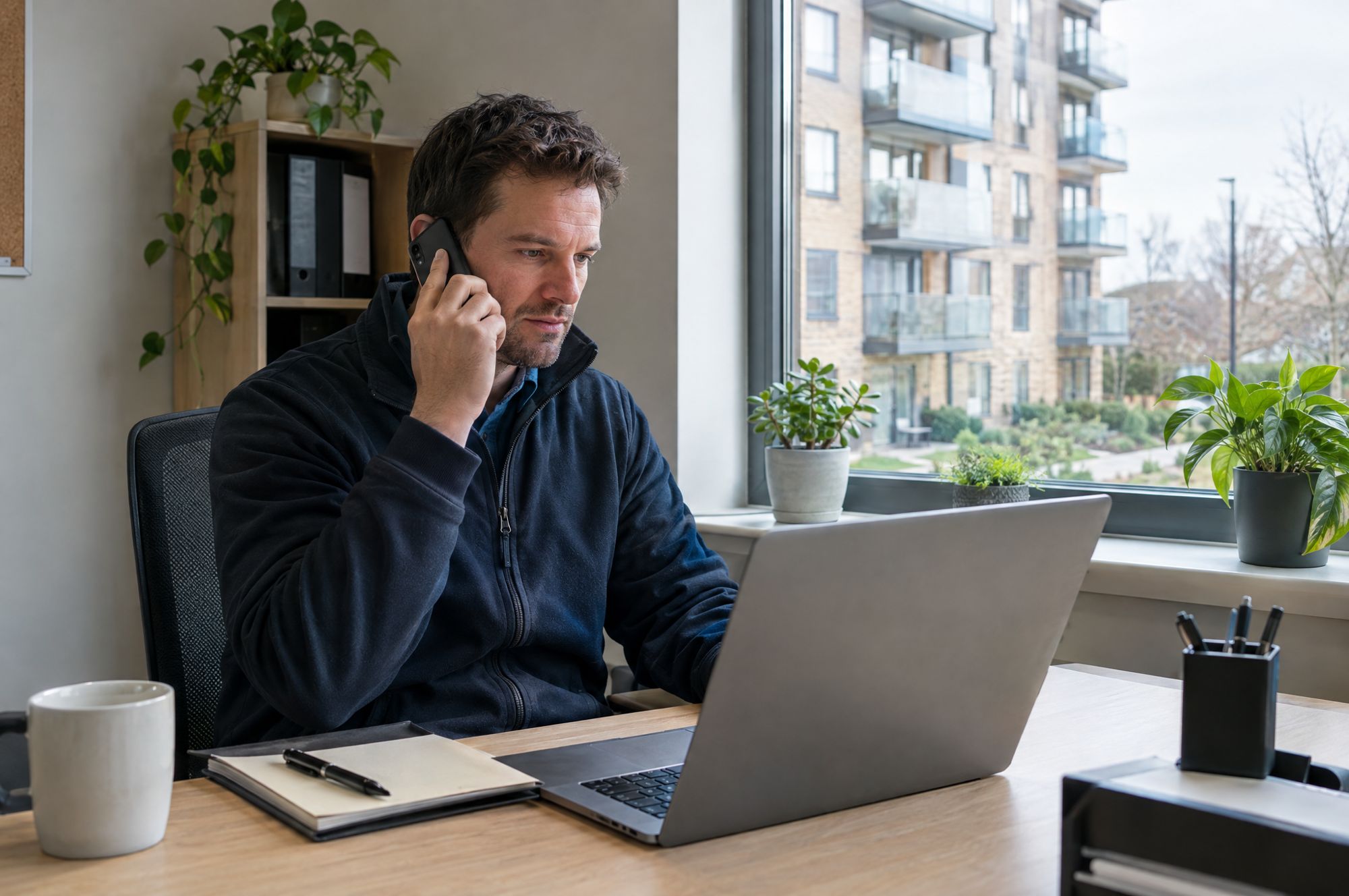 Team member taking an enquiry call at a desk