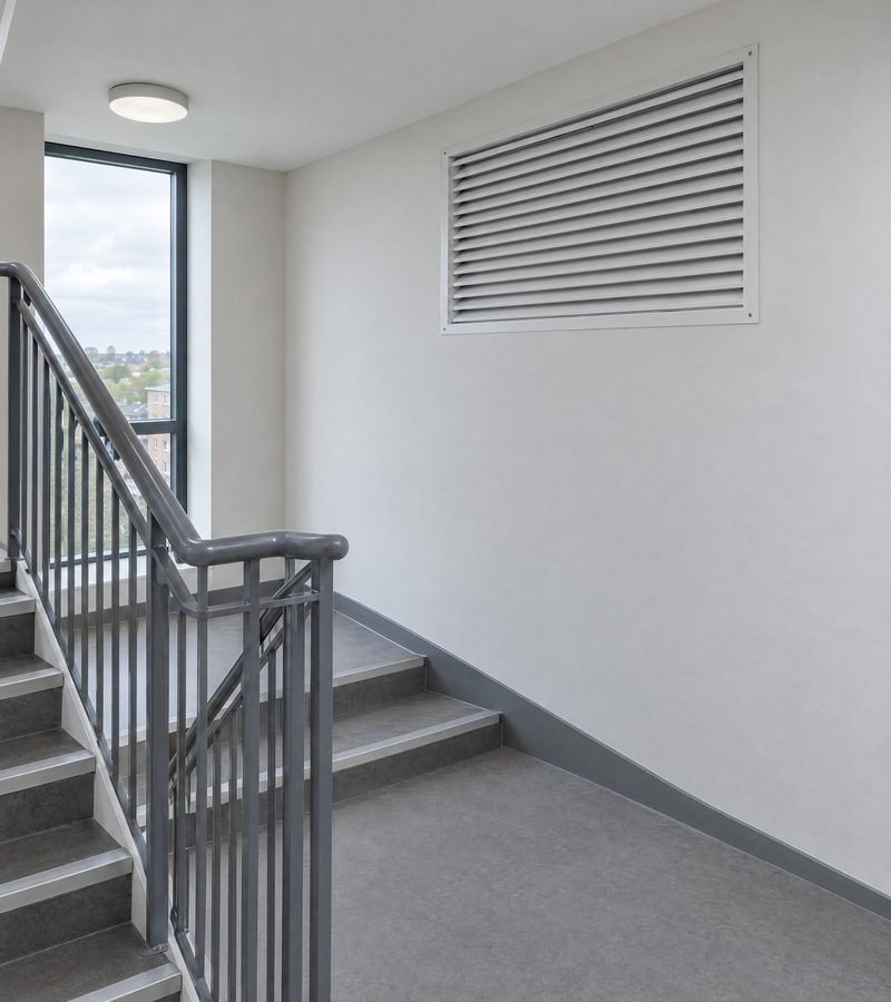 A protected stairwell with an AOV louvre at the head