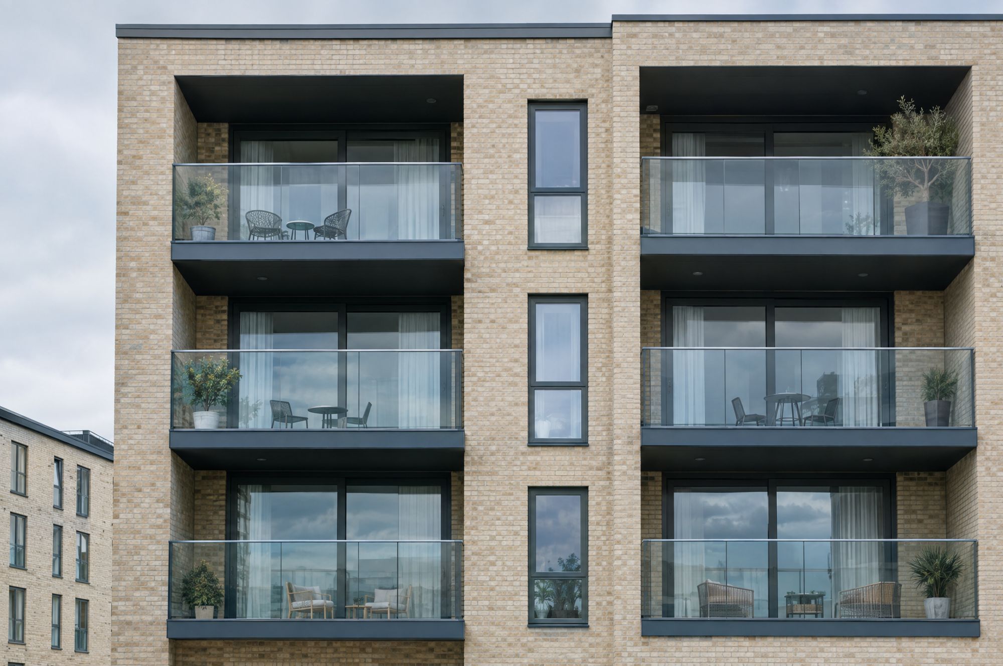Block of flats with clean balconies and no satellite dishes