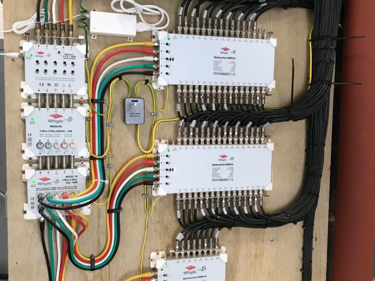 A communal IRS headend rack distributing TV and satellite signal to every flat